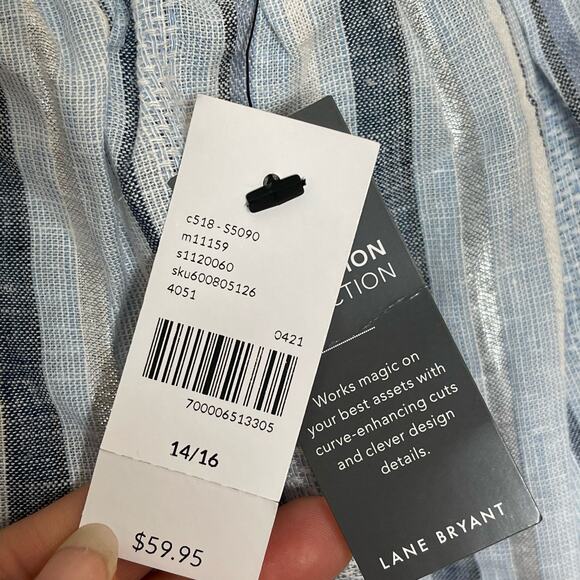 NEW Lane Bryant Off The Shoulder Top Women's Plus Size 14/16 Blue Striped Linen - Picture 9 of 11